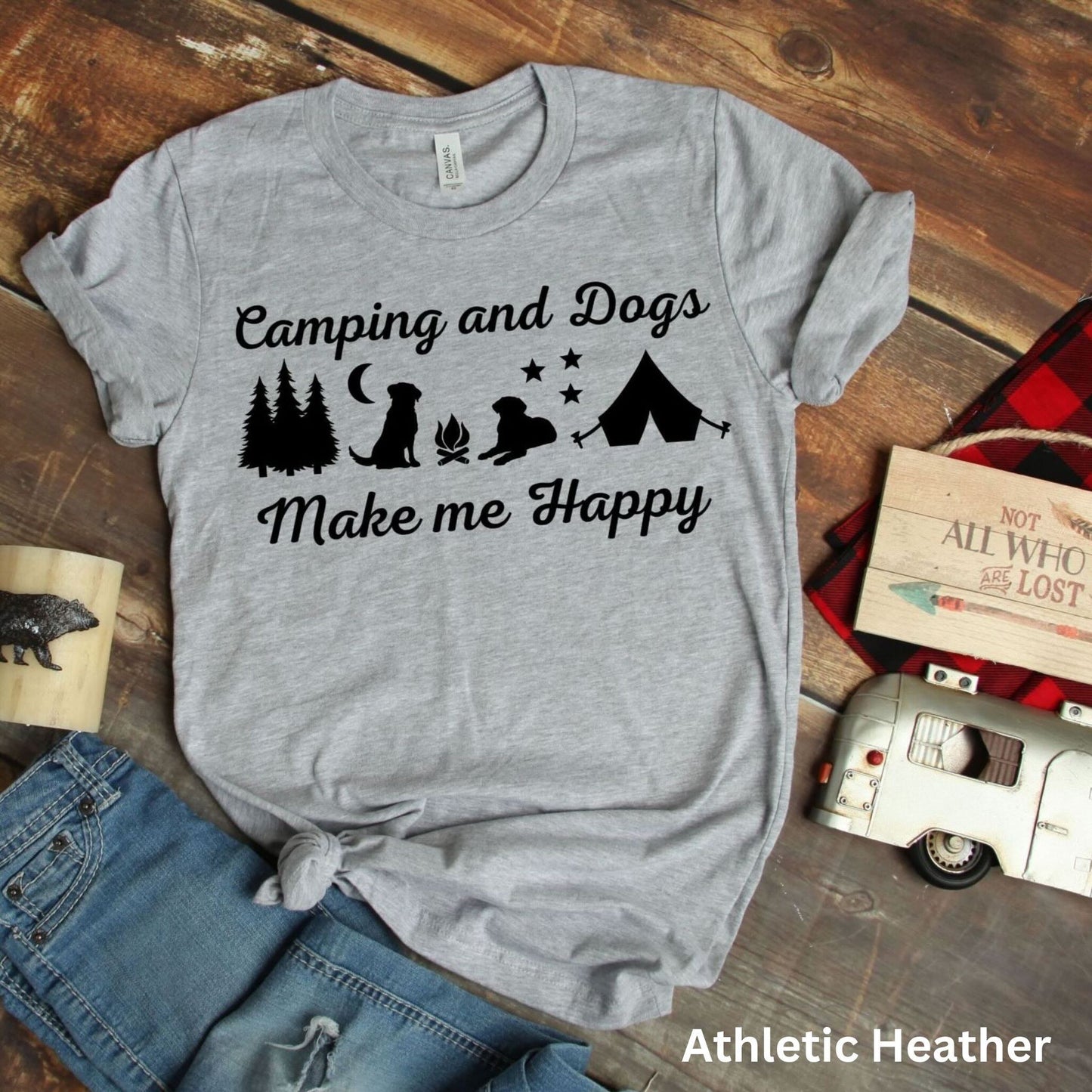 Camping & Dogs Make Me Happy Shirt - Adventure Tee with Campfire & Starry Night Design