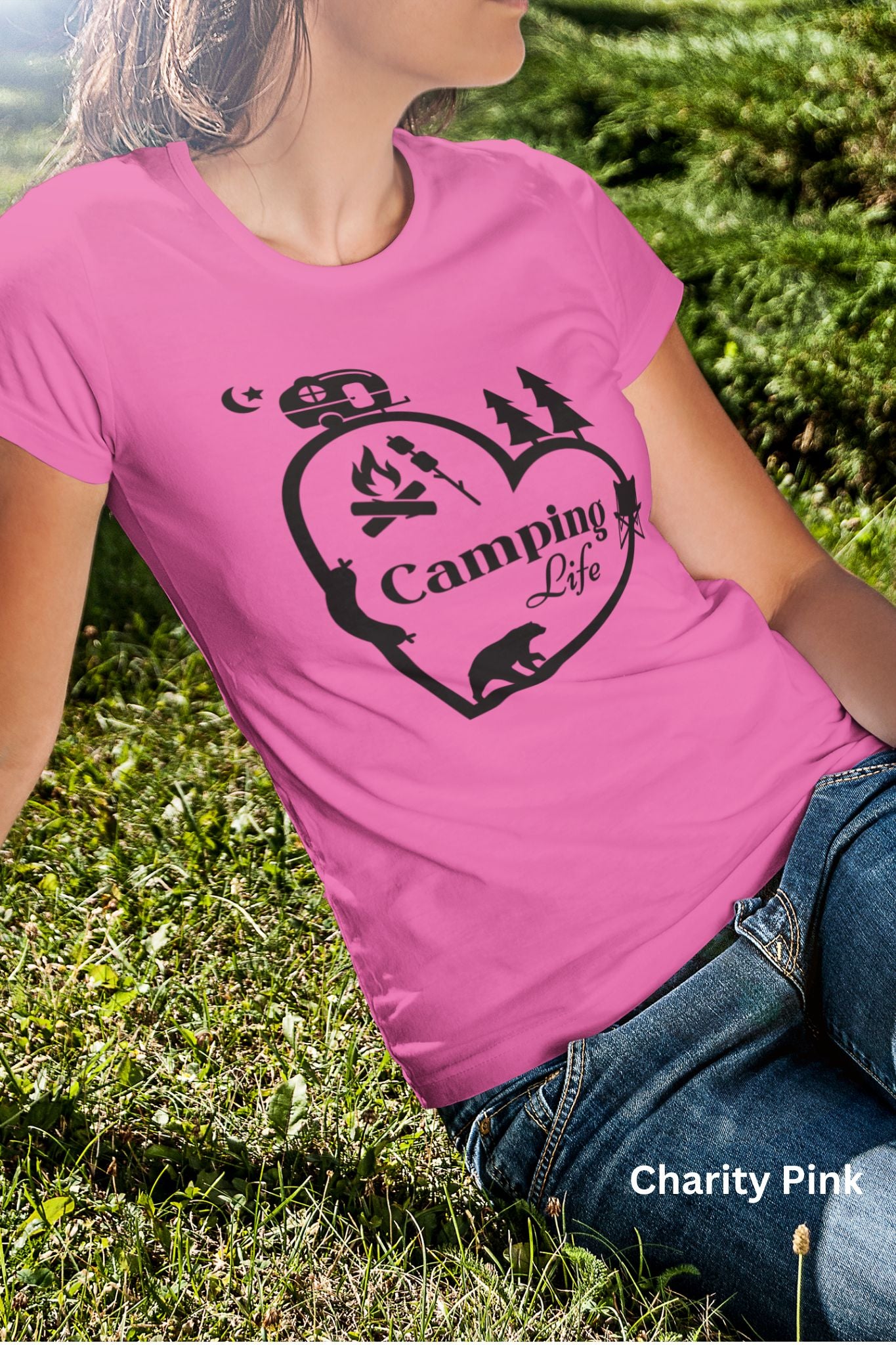 Camping Life Heart T-Shirt - Teardrop Travel Trailer & Campfire Adventure Tee