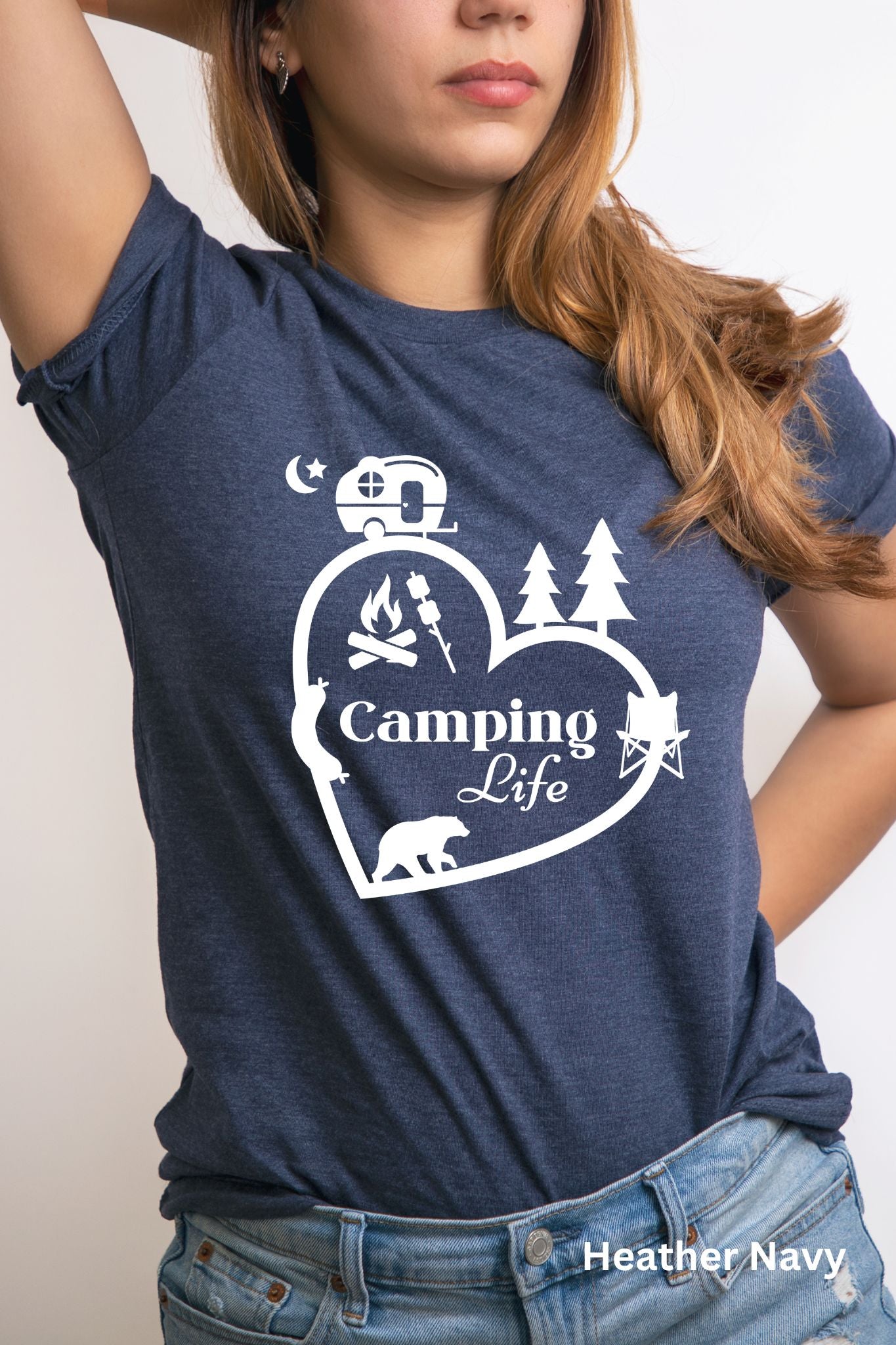 Camping Life Heart T-Shirt - Teardrop Travel Trailer & Campfire Adventure Tee