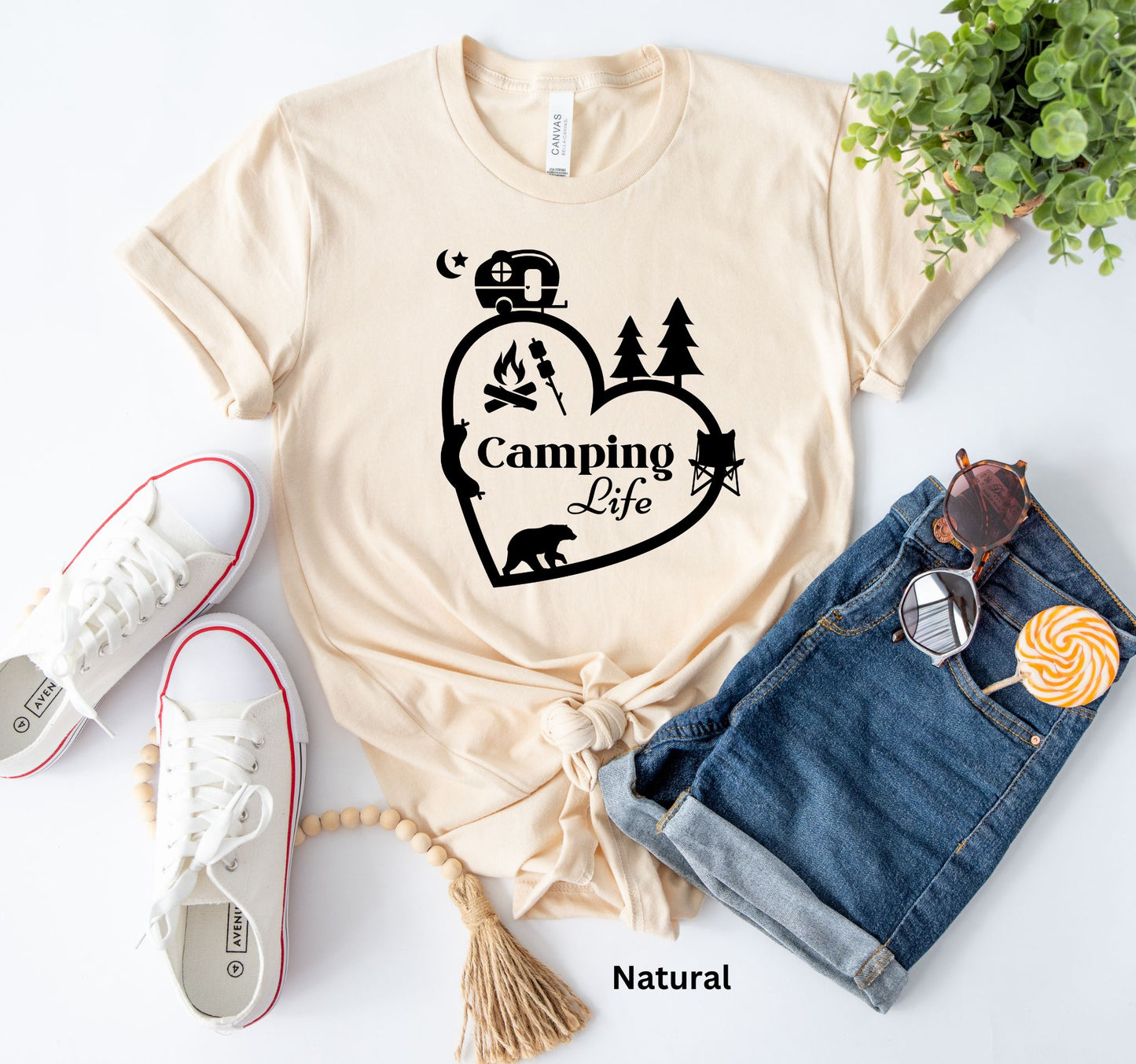 Camping Life Heart T-Shirt - Teardrop Travel Trailer & Campfire Adventure Tee