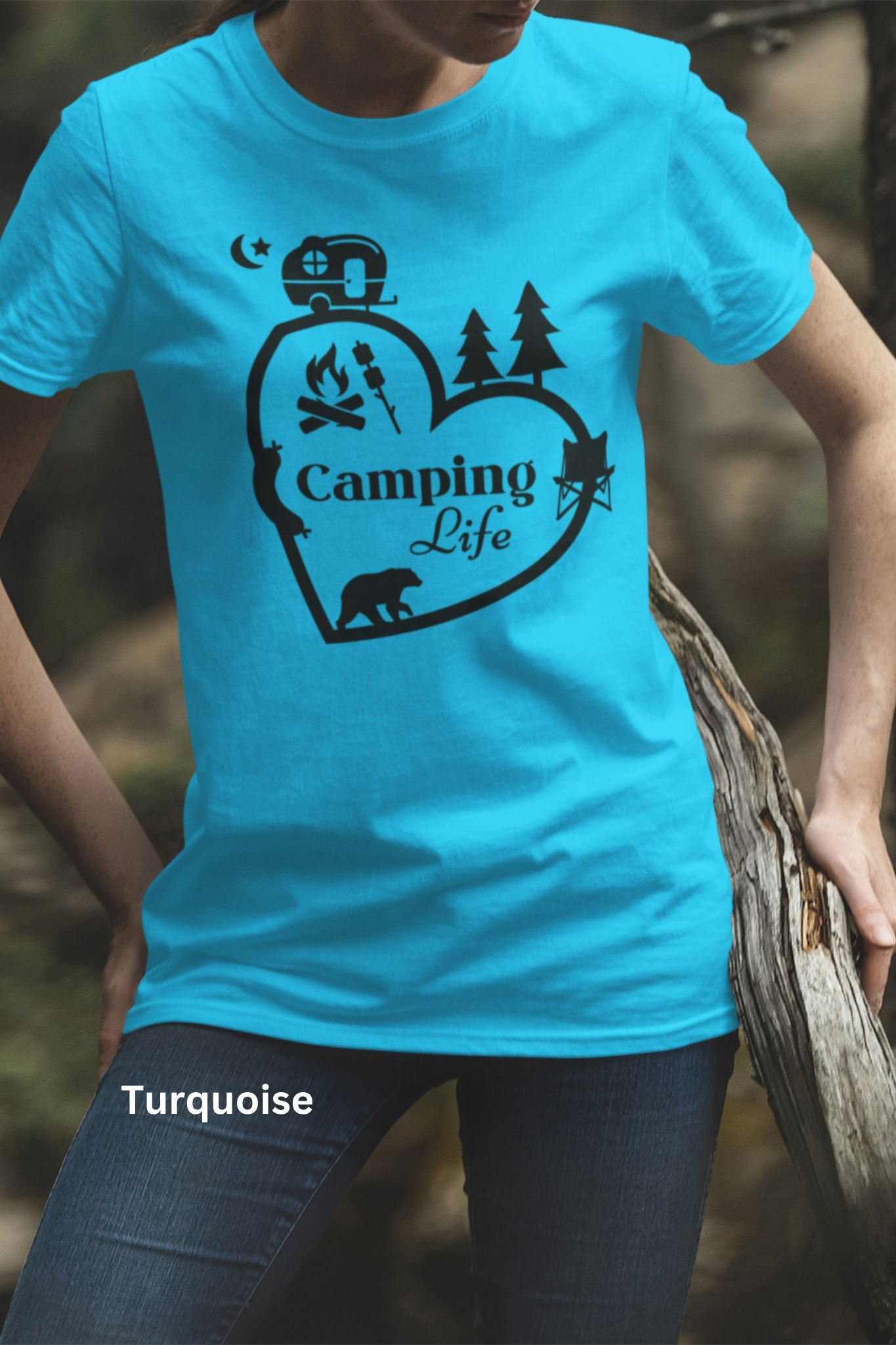 Camping Life Heart T-Shirt - Teardrop Travel Trailer & Campfire Adventure Tee