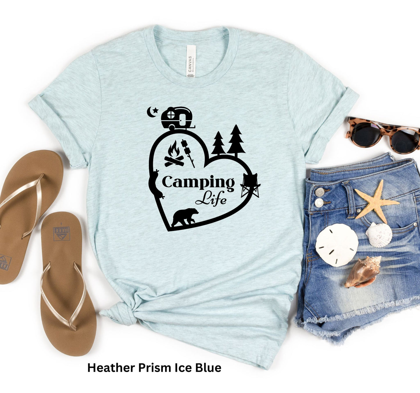 Camping Life Heart T-Shirt - Teardrop Travel Trailer & Campfire Adventure Tee