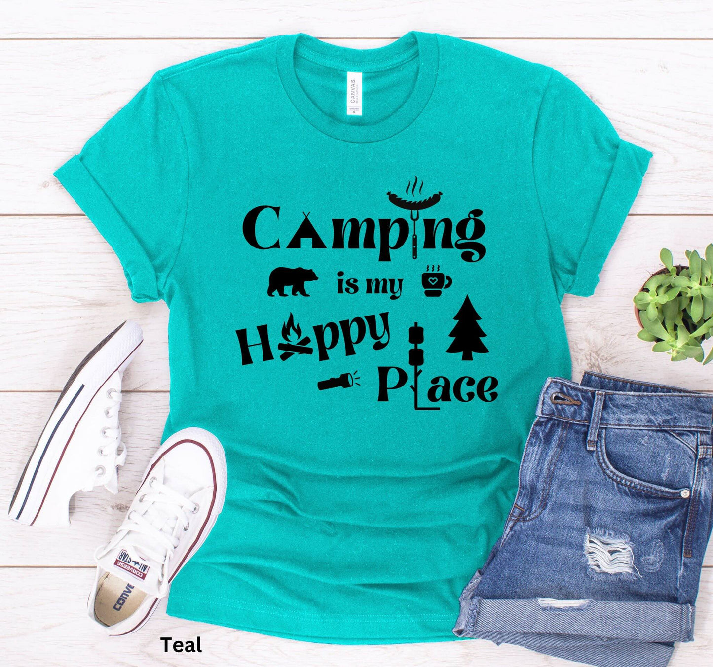 Camping is my Happy Place T-Shirt - Cozy Outdoor Adventure Tee