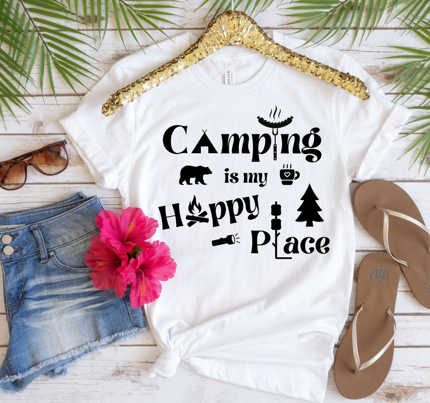 Camping is my Happy Place T-Shirt - Cozy Outdoor Adventure Tee