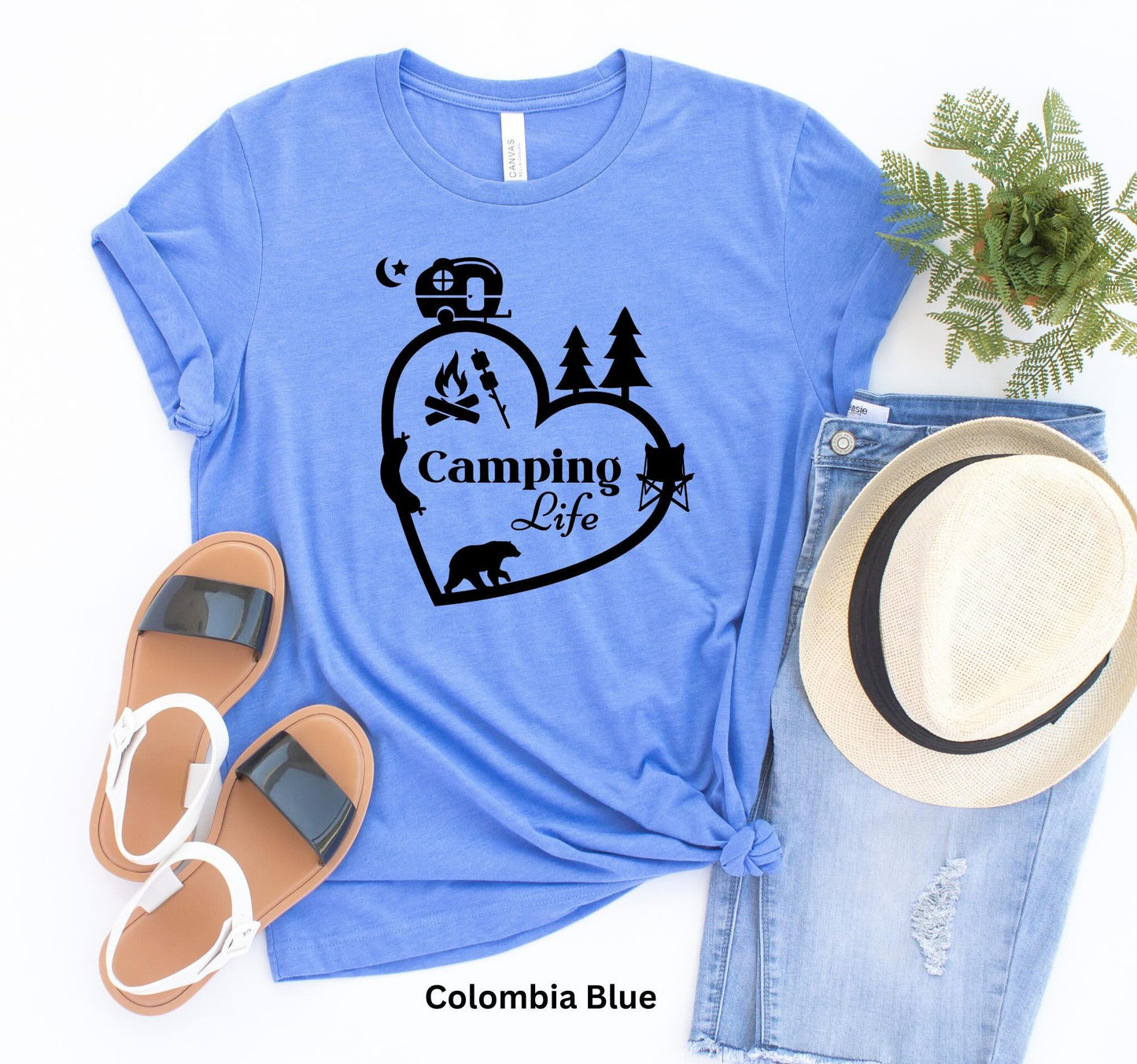 Camping Life Heart T-Shirt - Teardrop Travel Trailer & Campfire Adventure Tee