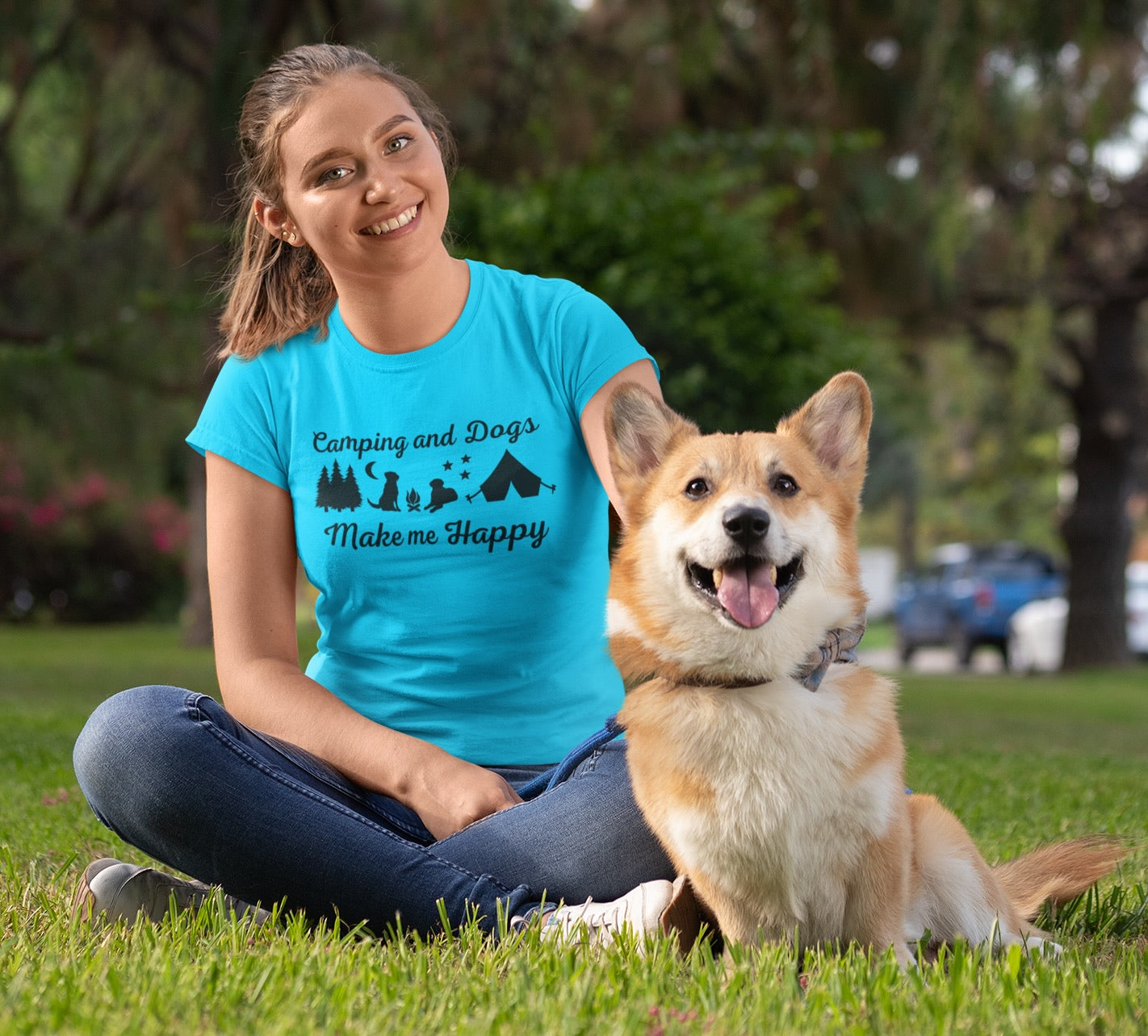 Camping & Dogs Make Me Happy Shirt - Adventure Tee with Campfire & Starry Night Design