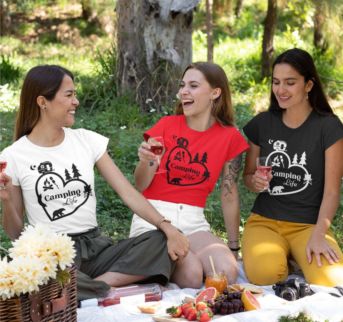 Camping Life Heart T-Shirt - Teardrop Travel Trailer & Campfire Adventure Tee