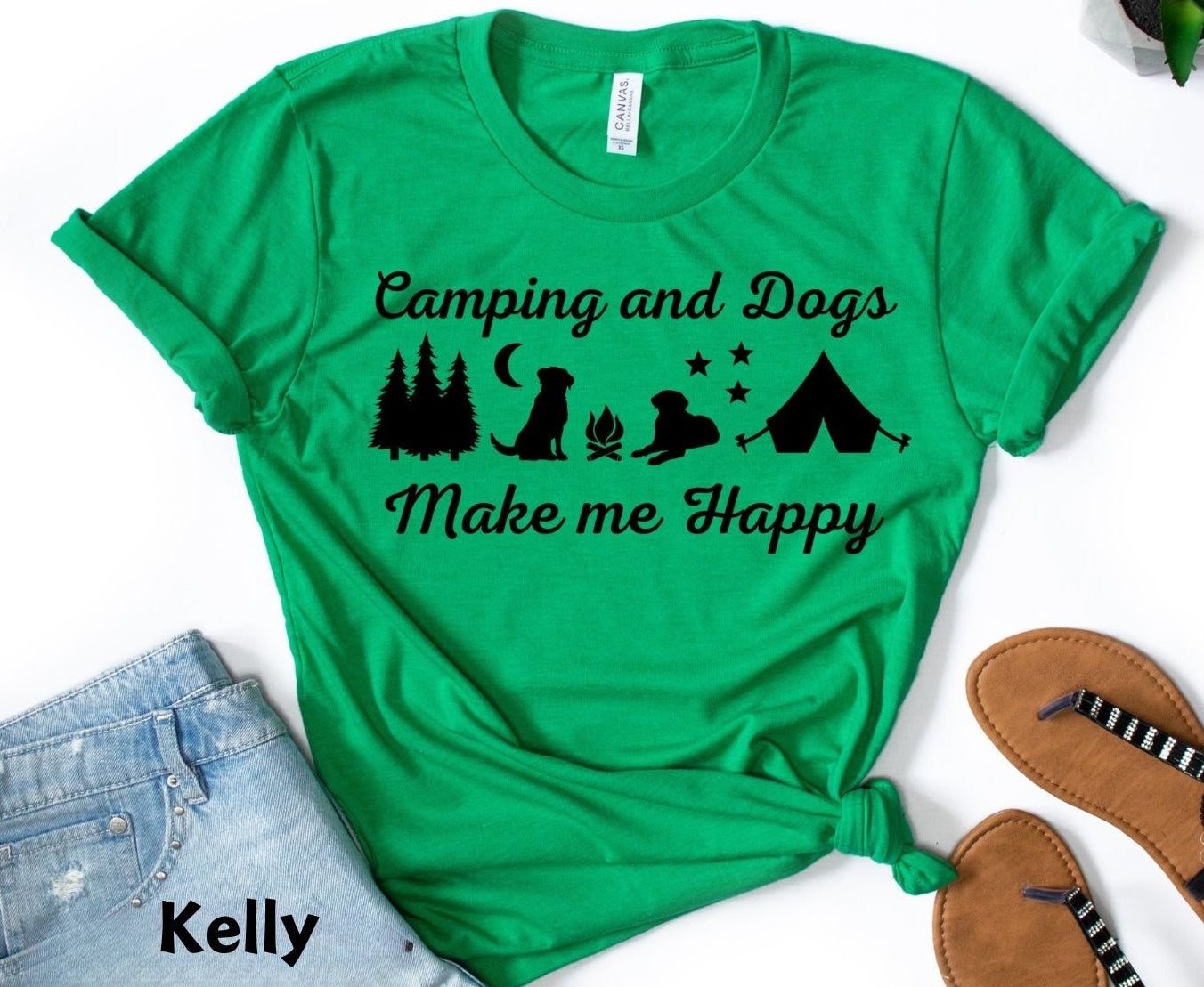 Camping & Dogs Make Me Happy Shirt - Adventure Tee with Campfire & Starry Night Design