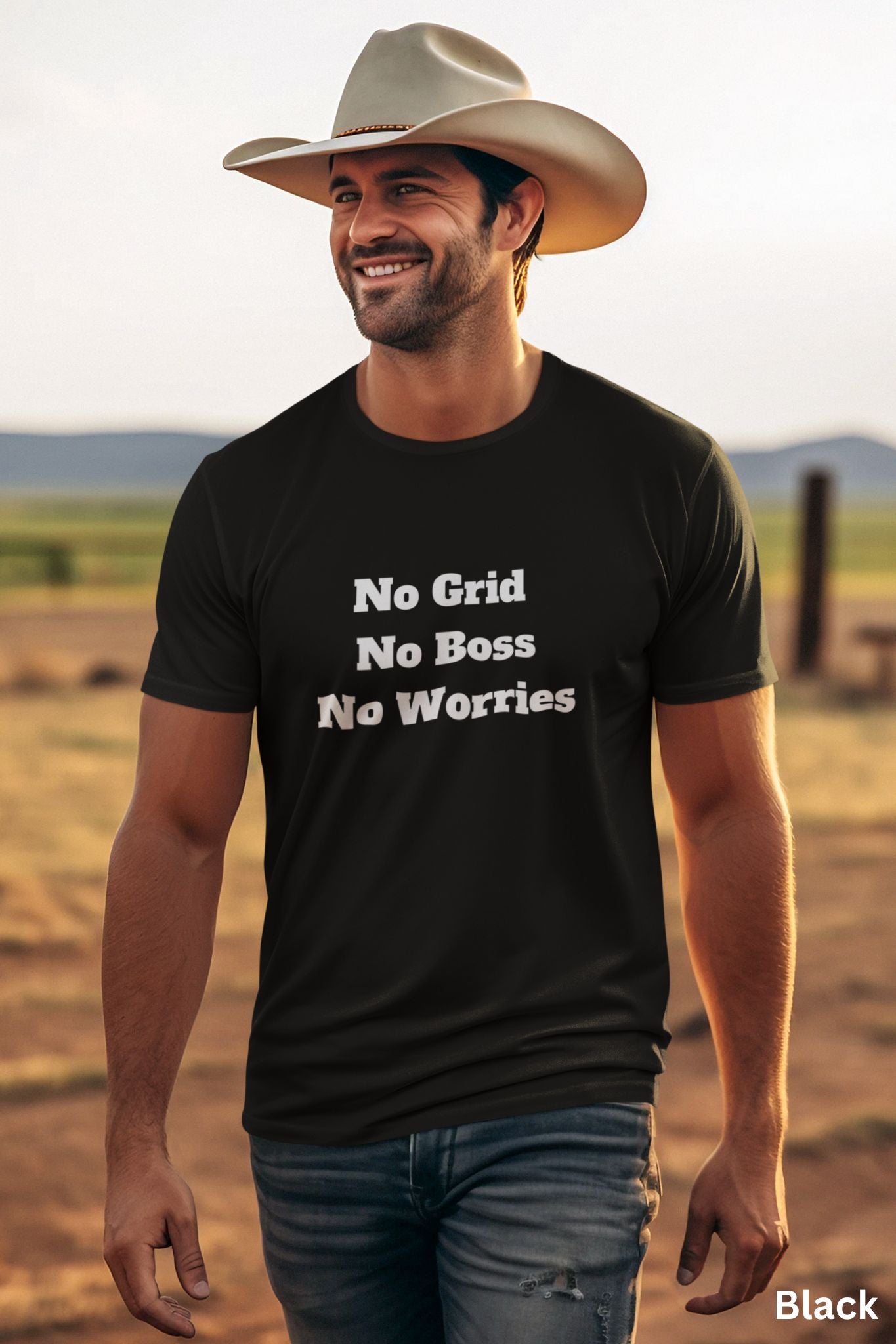 No Grid No Boss No Worries T-Shirt - Off Grid Self Sufficiency Freedom Shirt