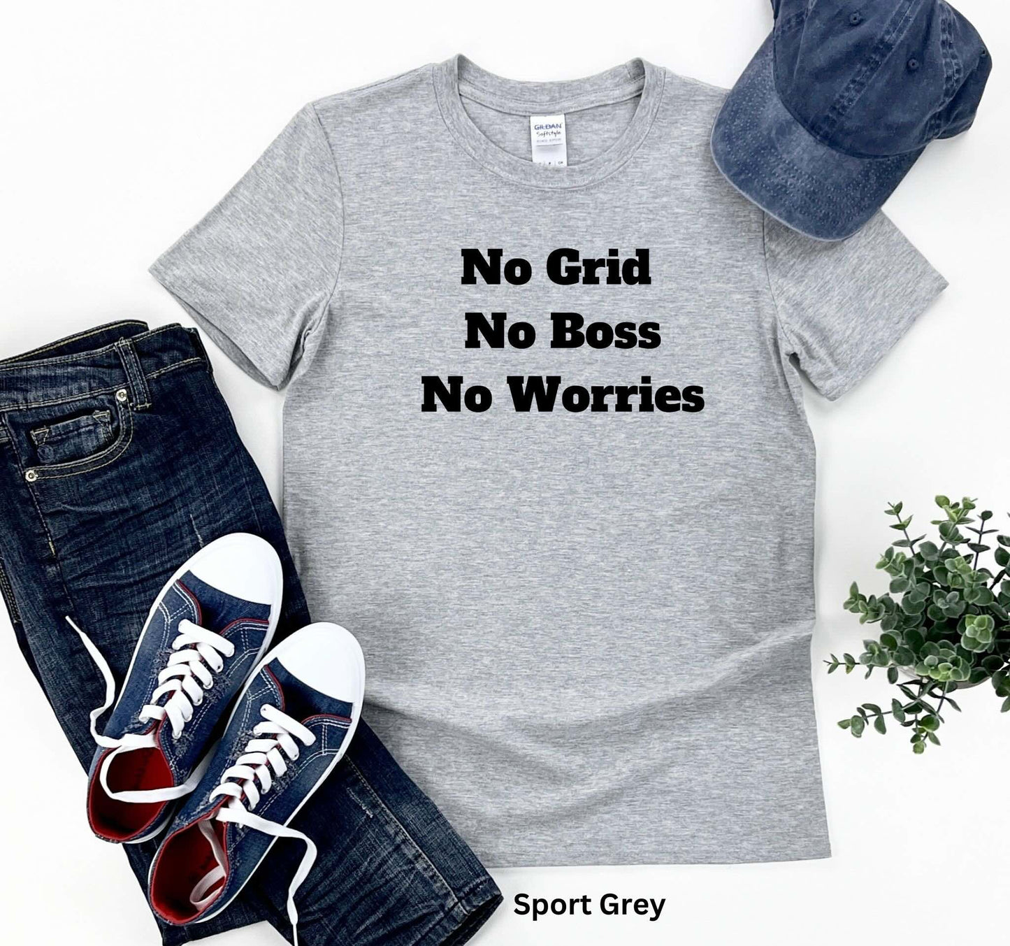 No Grid No Boss No Worries T-Shirt - Off Grid Self Sufficiency Freedom Shirt